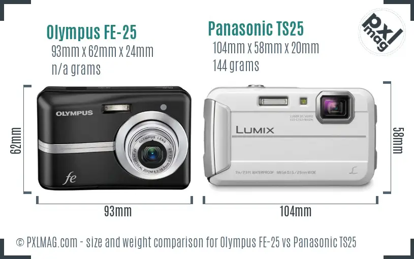 Olympus FE-25 vs Panasonic TS25 size comparison