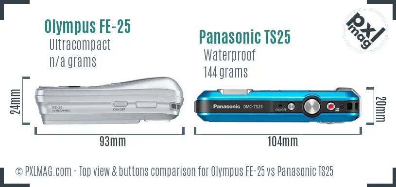 Olympus FE-25 vs Panasonic TS25 top view buttons comparison