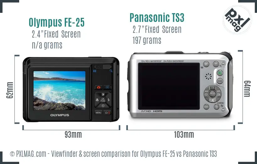 Olympus FE-25 vs Panasonic TS3 Screen and Viewfinder comparison