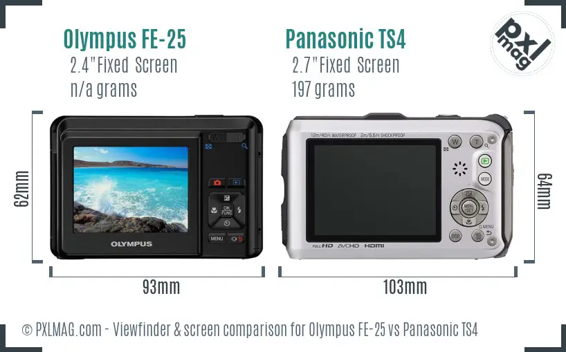 Olympus FE-25 vs Panasonic TS4 Screen and Viewfinder comparison