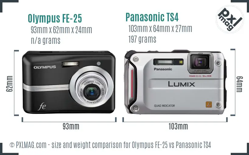Olympus FE-25 vs Panasonic TS4 size comparison