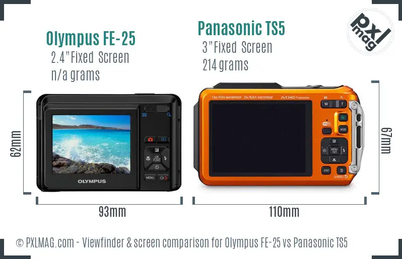 Olympus FE-25 vs Panasonic TS5 Screen and Viewfinder comparison