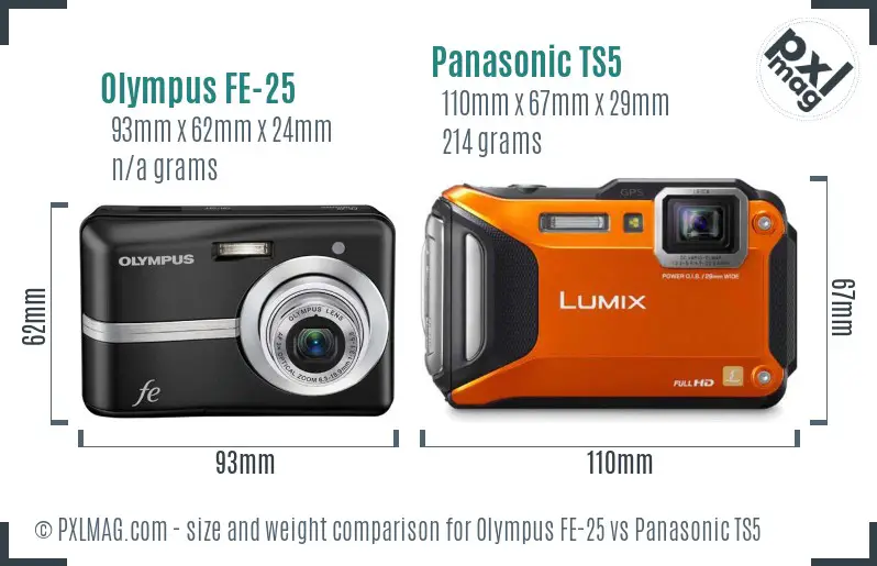 Olympus FE-25 vs Panasonic TS5 size comparison
