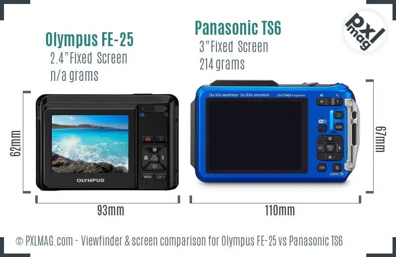 Olympus FE-25 vs Panasonic TS6 Screen and Viewfinder comparison