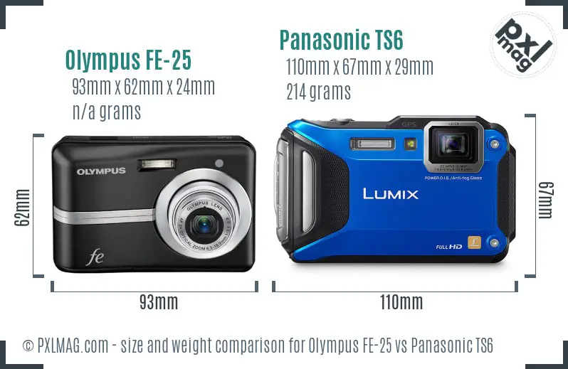 Olympus FE-25 vs Panasonic TS6 size comparison