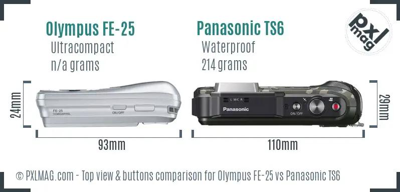 Olympus FE-25 vs Panasonic TS6 top view buttons comparison