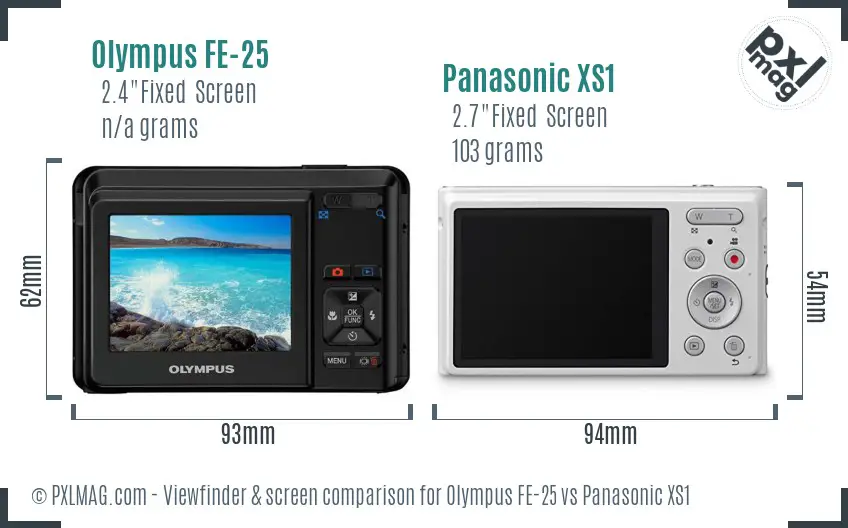 Olympus FE-25 vs Panasonic XS1 Screen and Viewfinder comparison