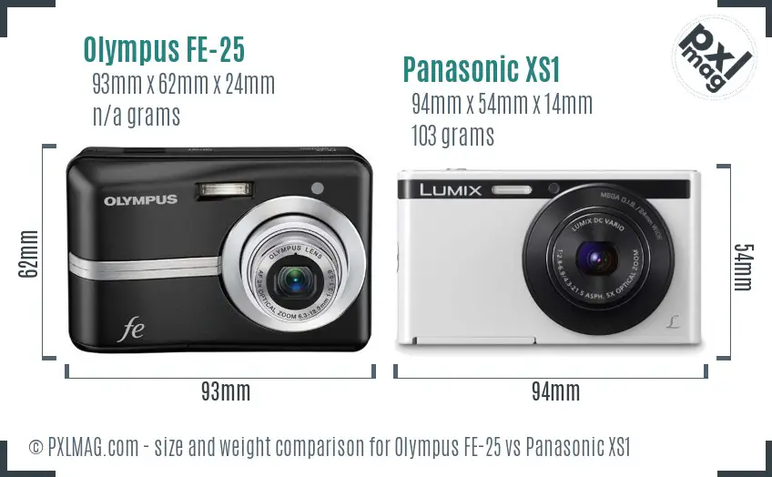 Olympus FE-25 vs Panasonic XS1 size comparison