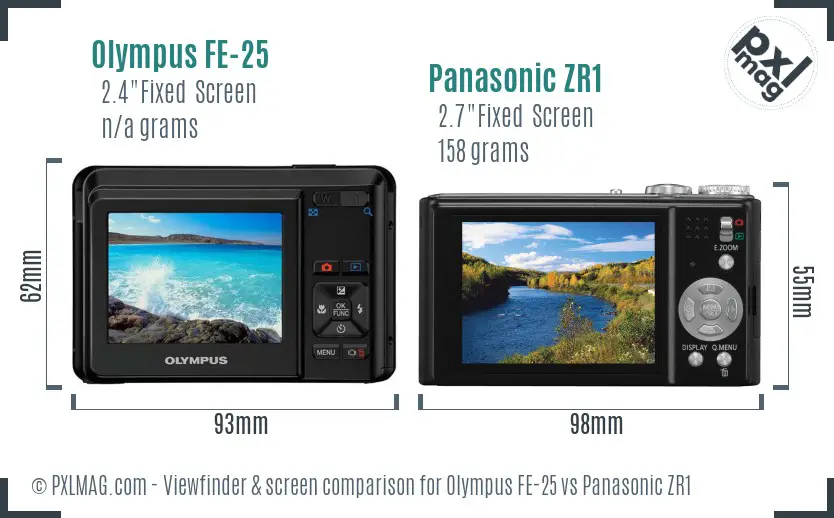 Olympus FE-25 vs Panasonic ZR1 Screen and Viewfinder comparison