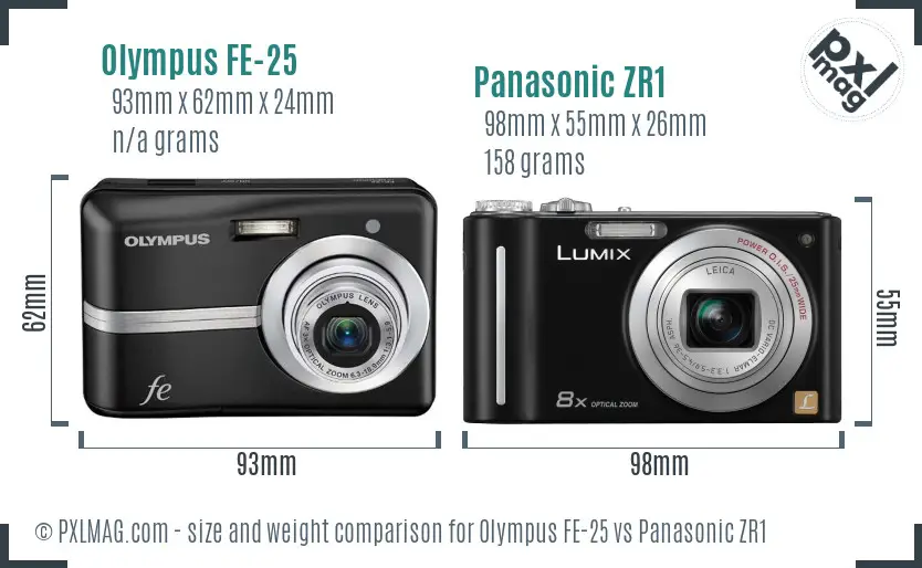 Olympus FE-25 vs Panasonic ZR1 size comparison