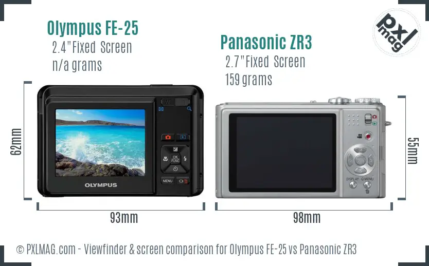 Olympus FE-25 vs Panasonic ZR3 Screen and Viewfinder comparison