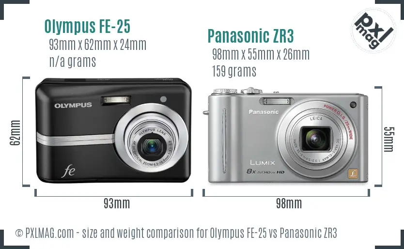 Olympus FE-25 vs Panasonic ZR3 size comparison
