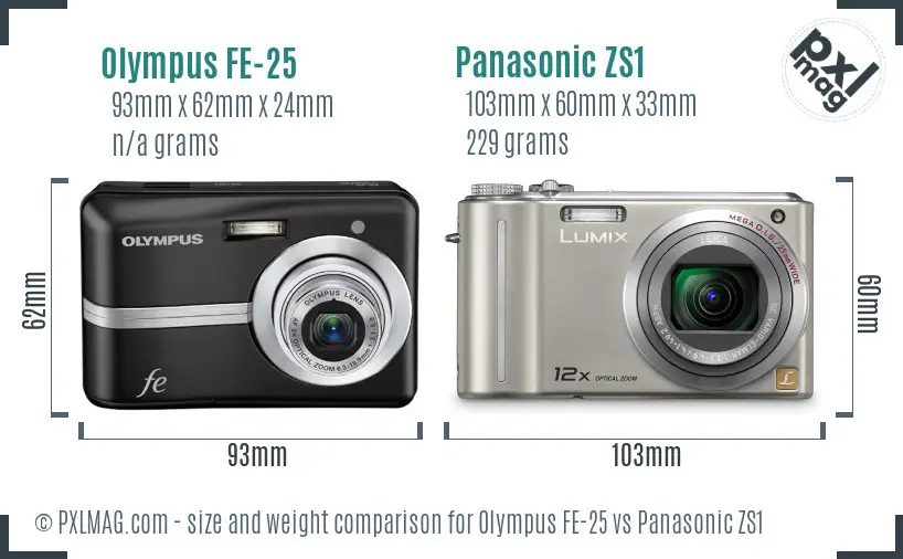Olympus FE-25 vs Panasonic ZS1 size comparison