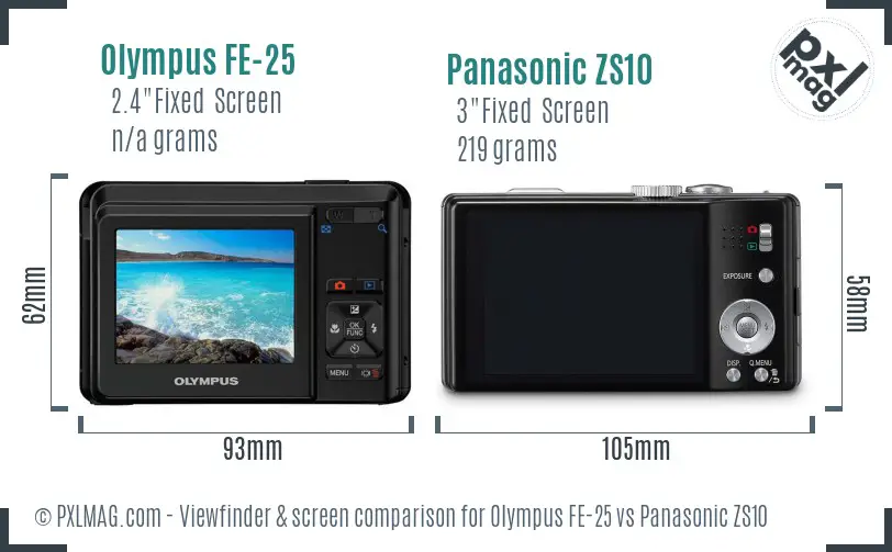Olympus FE-25 vs Panasonic ZS10 Screen and Viewfinder comparison