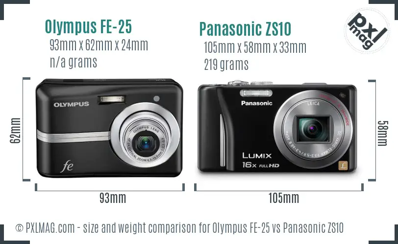 Olympus FE-25 vs Panasonic ZS10 size comparison