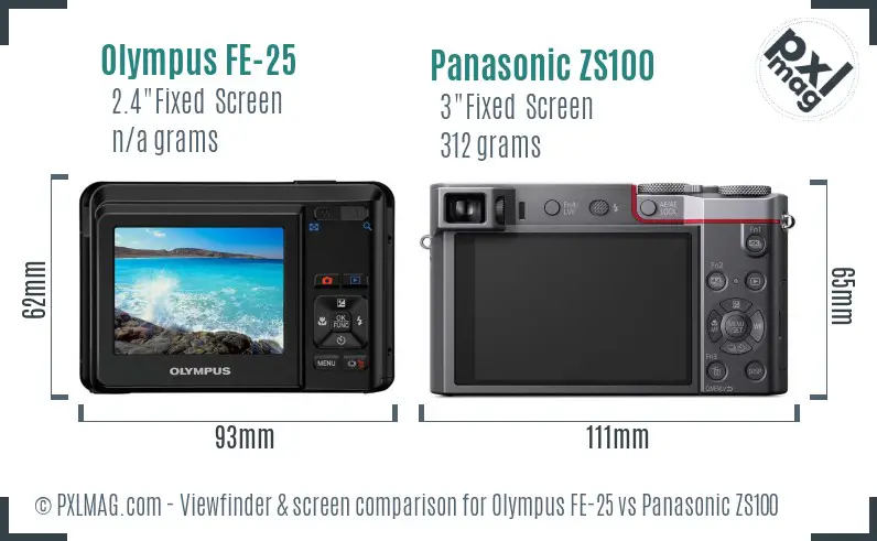 Olympus FE-25 vs Panasonic ZS100 Screen and Viewfinder comparison