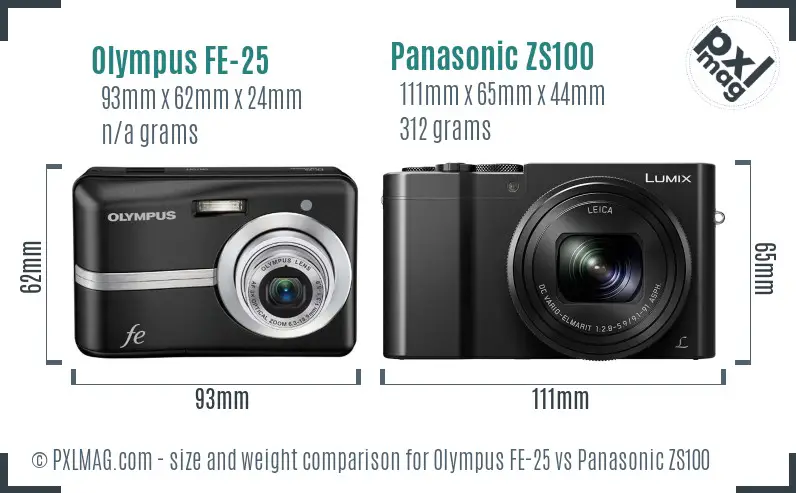 Olympus FE-25 vs Panasonic ZS100 size comparison