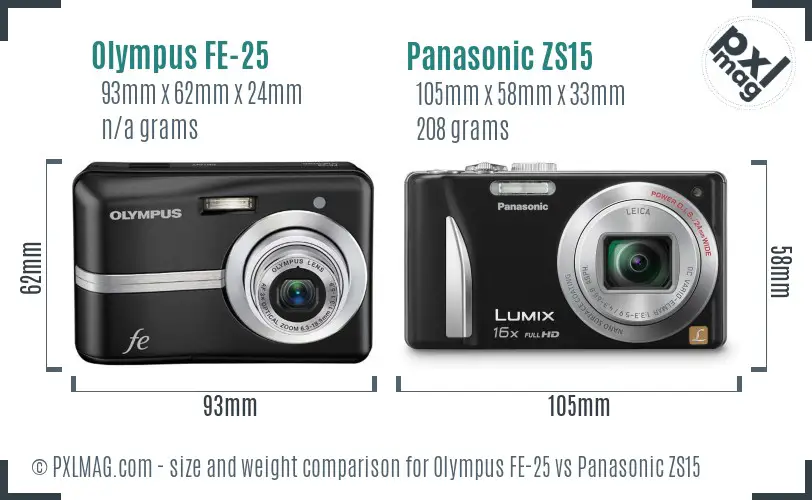 Olympus FE-25 vs Panasonic ZS15 size comparison
