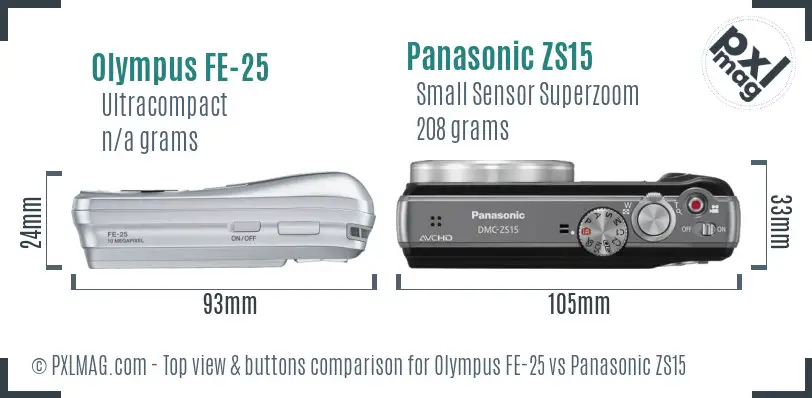 Olympus FE-25 vs Panasonic ZS15 top view buttons comparison