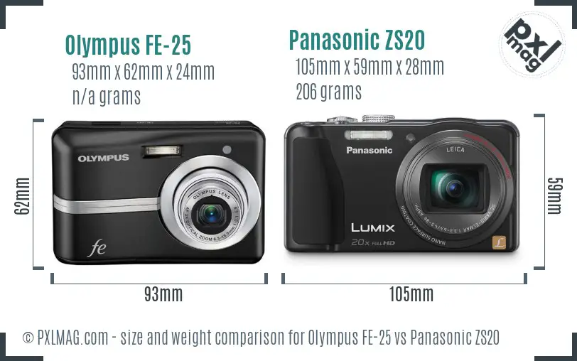 Olympus FE-25 vs Panasonic ZS20 size comparison