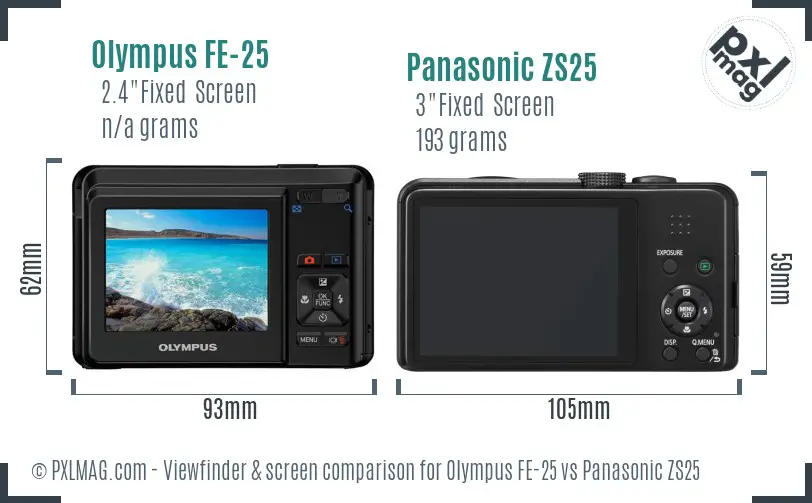 Olympus FE-25 vs Panasonic ZS25 Screen and Viewfinder comparison