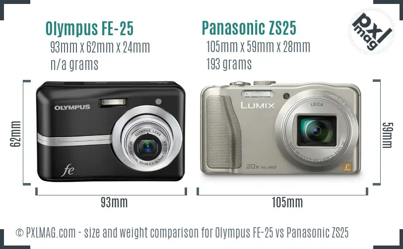 Olympus FE-25 vs Panasonic ZS25 size comparison