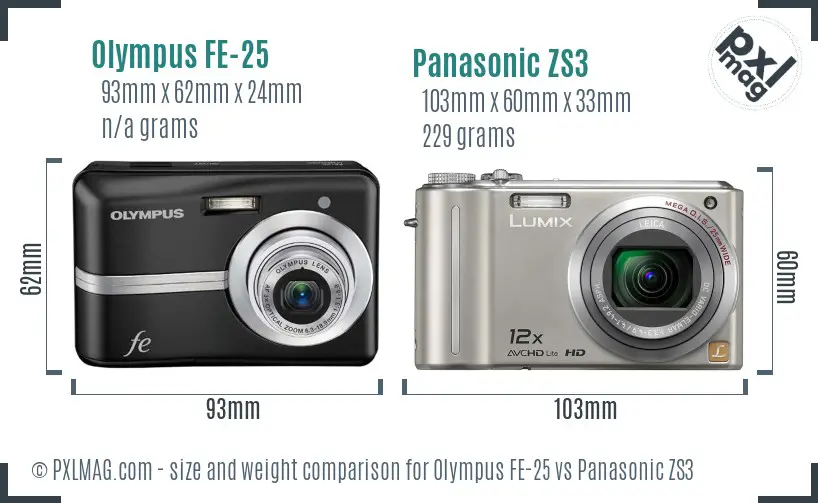 Olympus FE-25 vs Panasonic ZS3 size comparison