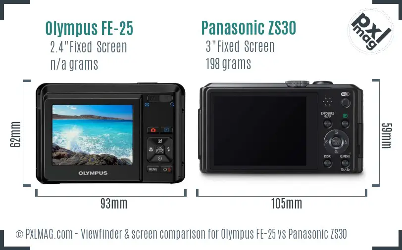 Olympus FE-25 vs Panasonic ZS30 Screen and Viewfinder comparison