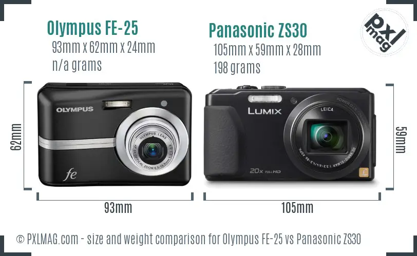 Olympus FE-25 vs Panasonic ZS30 size comparison