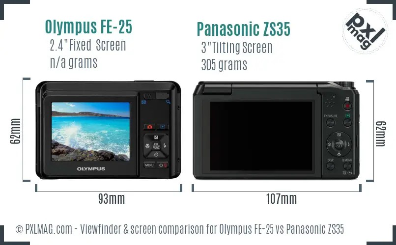 Olympus FE-25 vs Panasonic ZS35 Screen and Viewfinder comparison