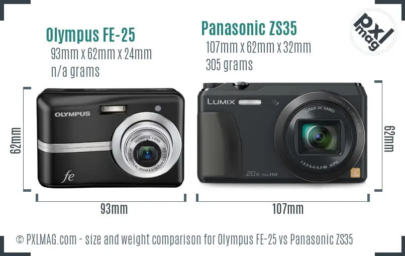 Olympus FE-25 vs Panasonic ZS35 size comparison