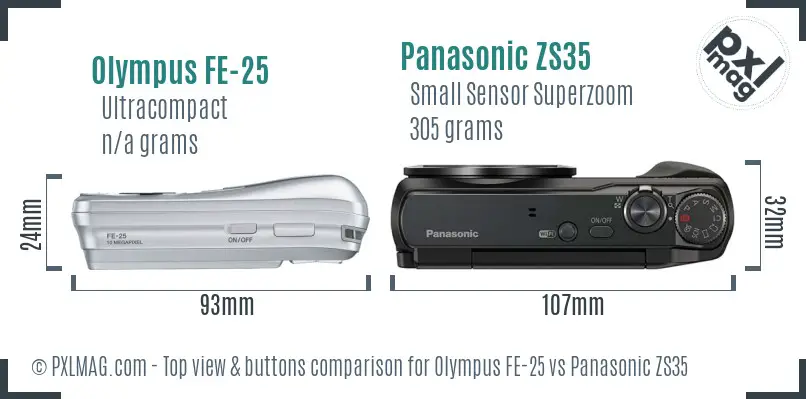 Olympus FE-25 vs Panasonic ZS35 top view buttons comparison