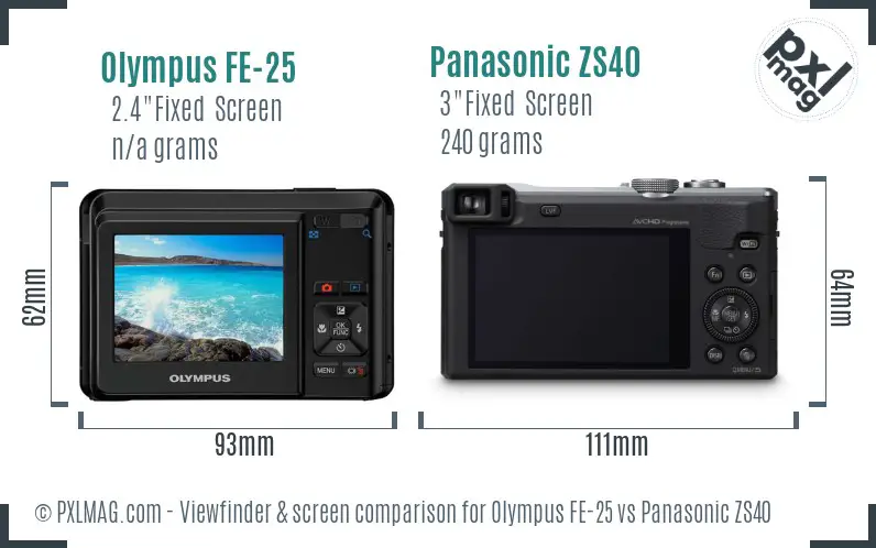 Olympus FE-25 vs Panasonic ZS40 Screen and Viewfinder comparison