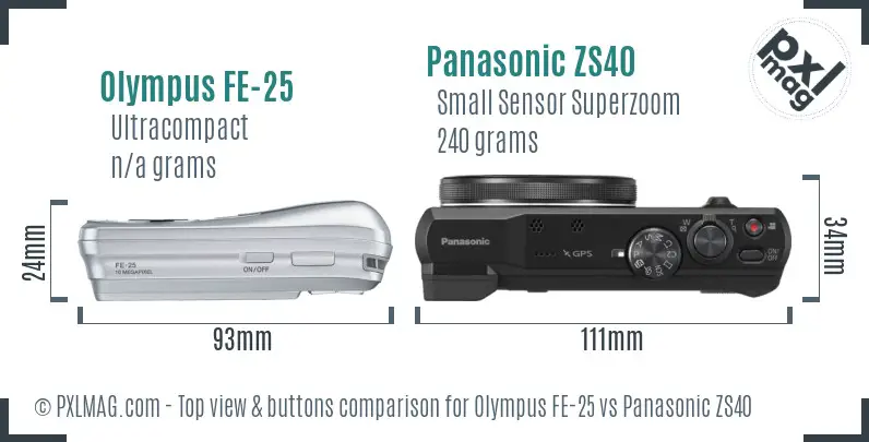 Olympus FE-25 vs Panasonic ZS40 top view buttons comparison
