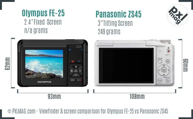 Olympus FE-25 vs Panasonic ZS45 Screen and Viewfinder comparison