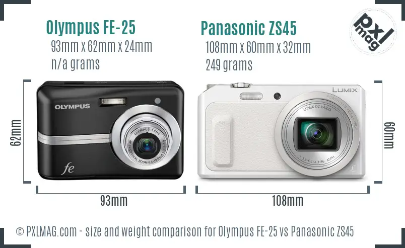 Olympus FE-25 vs Panasonic ZS45 size comparison
