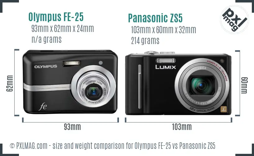 Olympus FE-25 vs Panasonic ZS5 size comparison