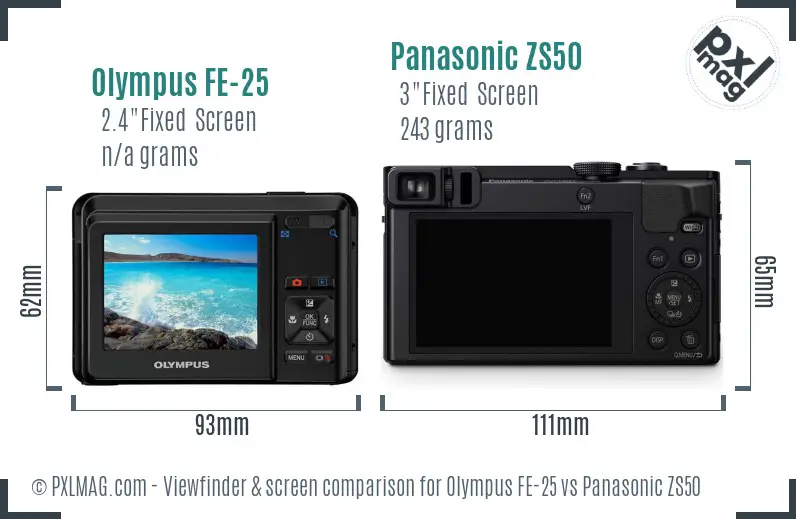 Olympus FE-25 vs Panasonic ZS50 Screen and Viewfinder comparison