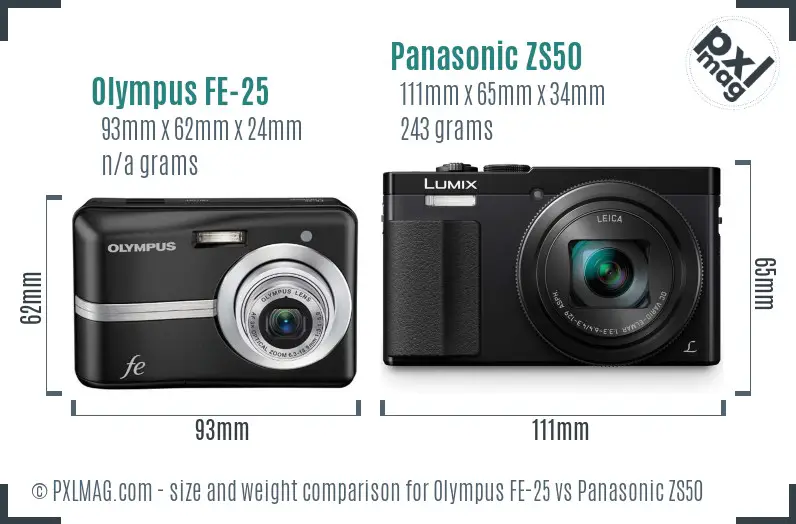 Olympus FE-25 vs Panasonic ZS50 size comparison