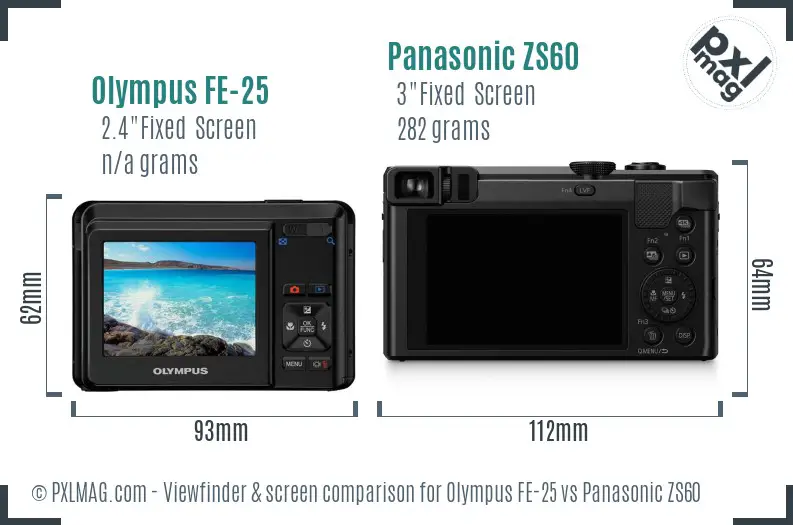 Olympus FE-25 vs Panasonic ZS60 Screen and Viewfinder comparison