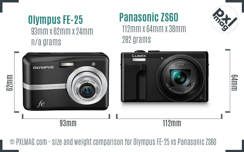 Olympus FE-25 vs Panasonic ZS60 size comparison