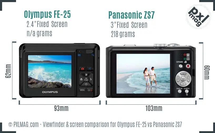 Olympus FE-25 vs Panasonic ZS7 Screen and Viewfinder comparison
