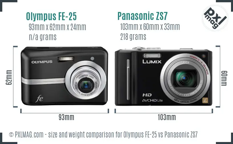 Olympus FE-25 vs Panasonic ZS7 size comparison