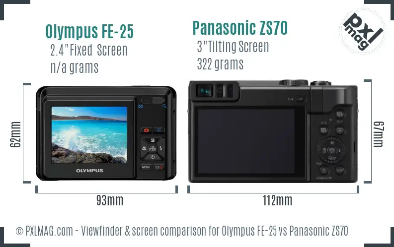 Olympus FE-25 vs Panasonic ZS70 Screen and Viewfinder comparison