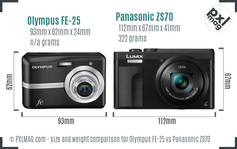 Olympus FE-25 vs Panasonic ZS70 size comparison
