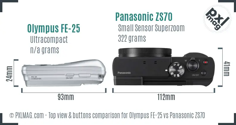 Olympus FE-25 vs Panasonic ZS70 top view buttons comparison
