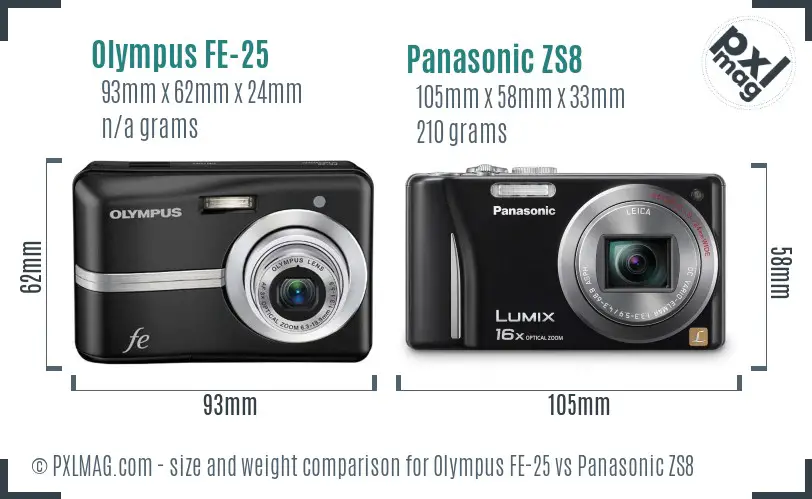 Olympus FE-25 vs Panasonic ZS8 size comparison