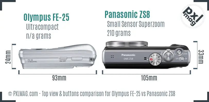Olympus FE-25 vs Panasonic ZS8 top view buttons comparison