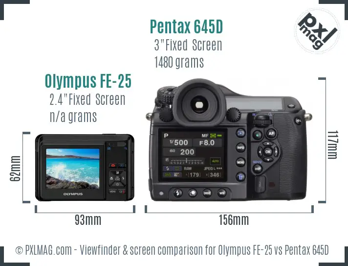 Olympus FE-25 vs Pentax 645D Screen and Viewfinder comparison