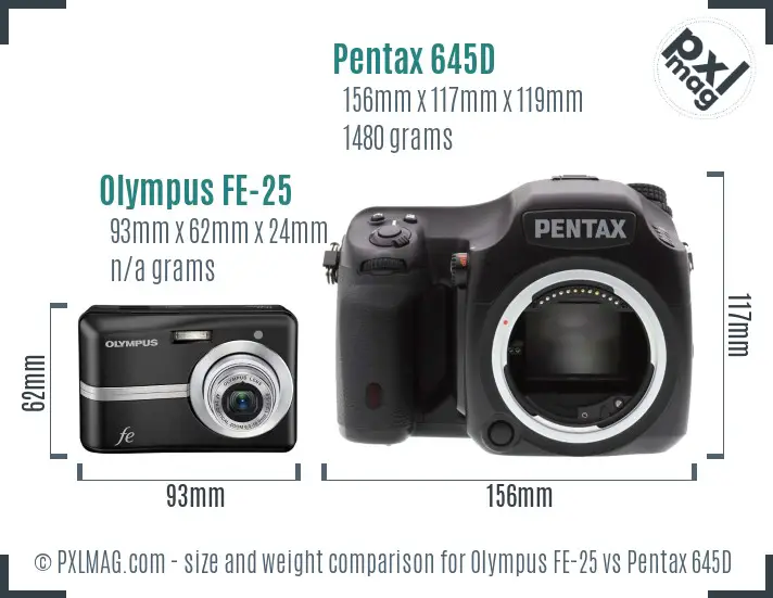 Olympus FE-25 vs Pentax 645D size comparison
